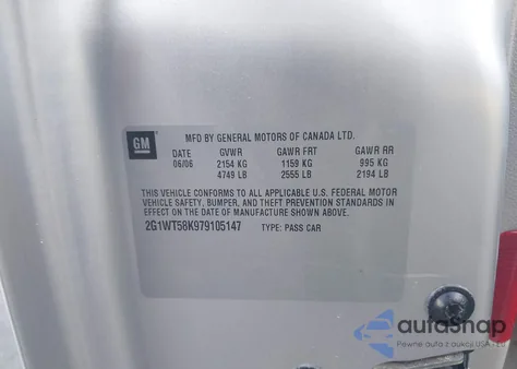 2007 Chevrolet Impala Lt z USA, uszkodzony, nr VIN 2G1WT58K979105147